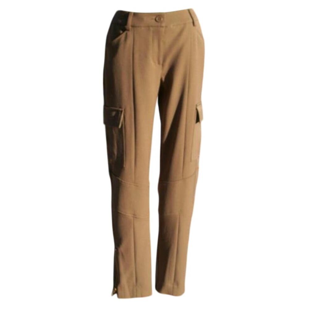 Cache Olive Tan Slim Leg Cargo Pant Ankle Zipper New Stretch Dress Up $98 NWT